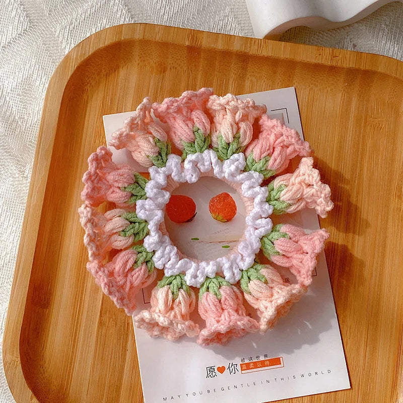 Kawaii Crochet Flower Ponytail Scrunchie ๐ธโจ| Adorable Knitted Hairband for Spring & Summer ๐ผ๐