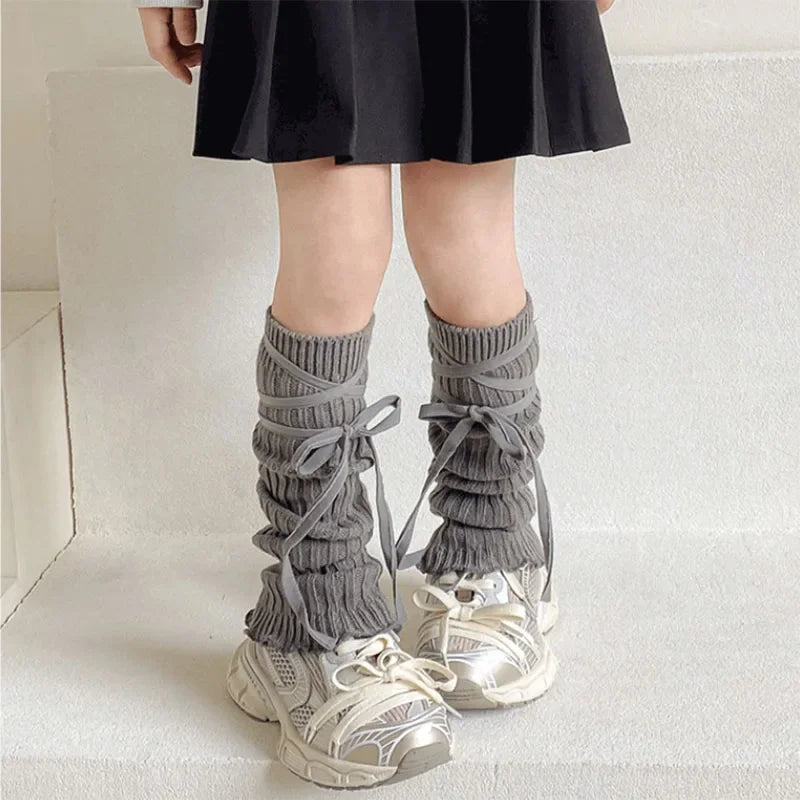 Kawaii Knitted Leg Warmers for Girls ๐ธโจ Cute Lace Bowknot Design for Autumn Delight! ๐งฆ๐