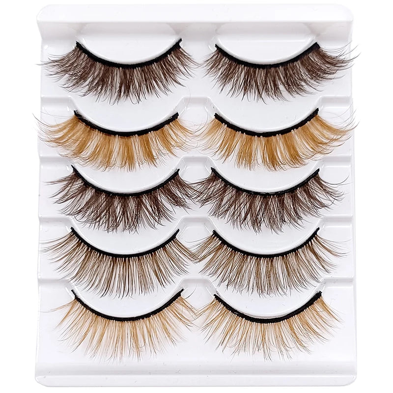 🌈 Kawaii 5 Pairs Faux Mink Brown Strip Lashes ✨ Whimsical Eye Extensions for Fun Looks! 🥳