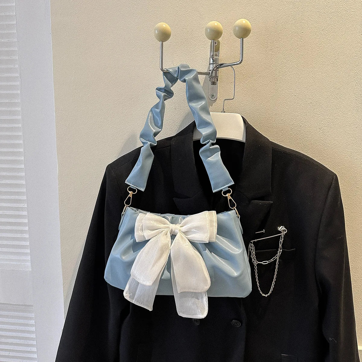 Kawaii Chic Bow Handbags for Women πβ¨ - Trendy Soft PU Shoulder Bags in Black, White, Blue & Khaki! ππ