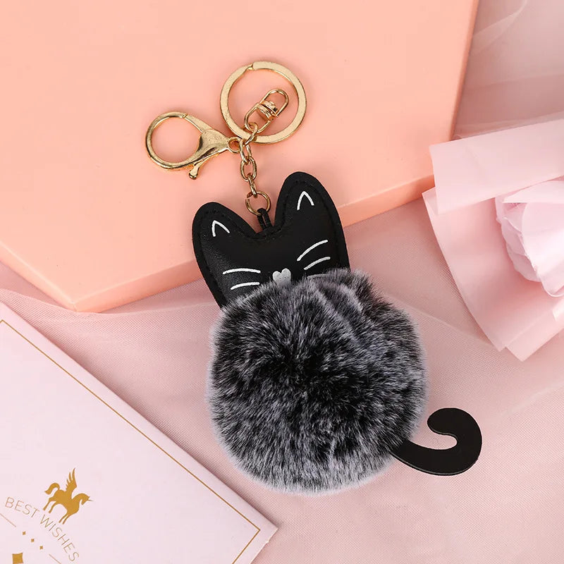 Kawaii Cat Pompom Keychain πΎβ¨ Adorable Fur Ball Tail Accessory for Bags & Keys π Perfect Gift for Cat Lovers!