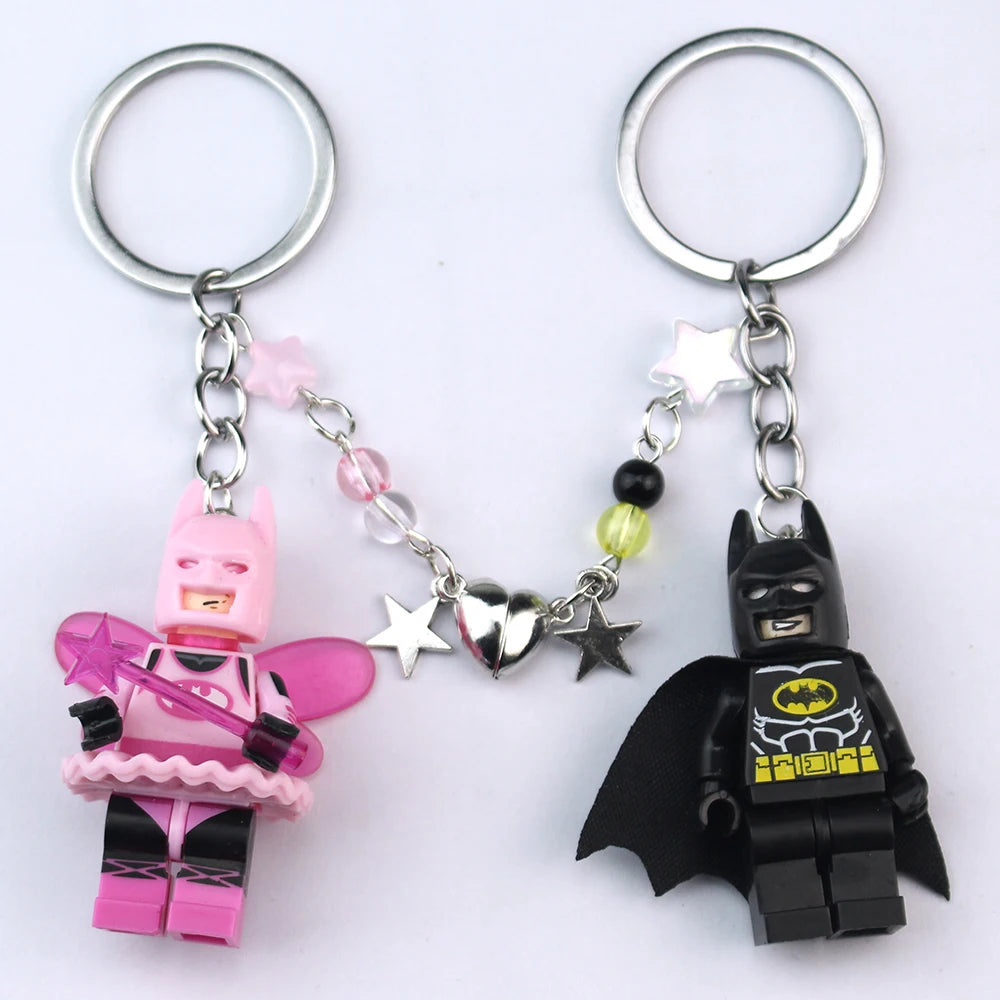Cute 3D Fairy Star Bat Keychain Set Pink Black Heart Backpack Charm 🗝️