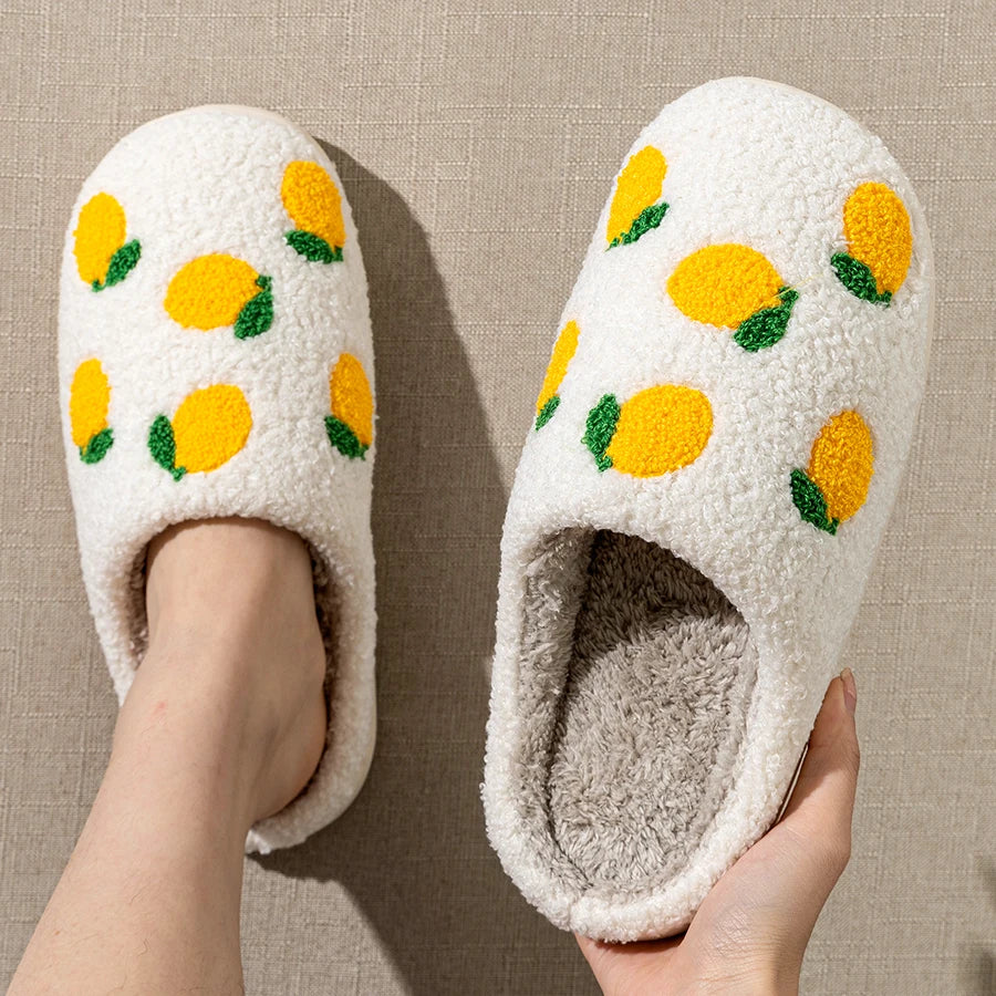 Kawaii Lemon Slice Indoor Slippers πβ¨ - Cozy & Cute Winter Footwear for Women ππ₯Ώ