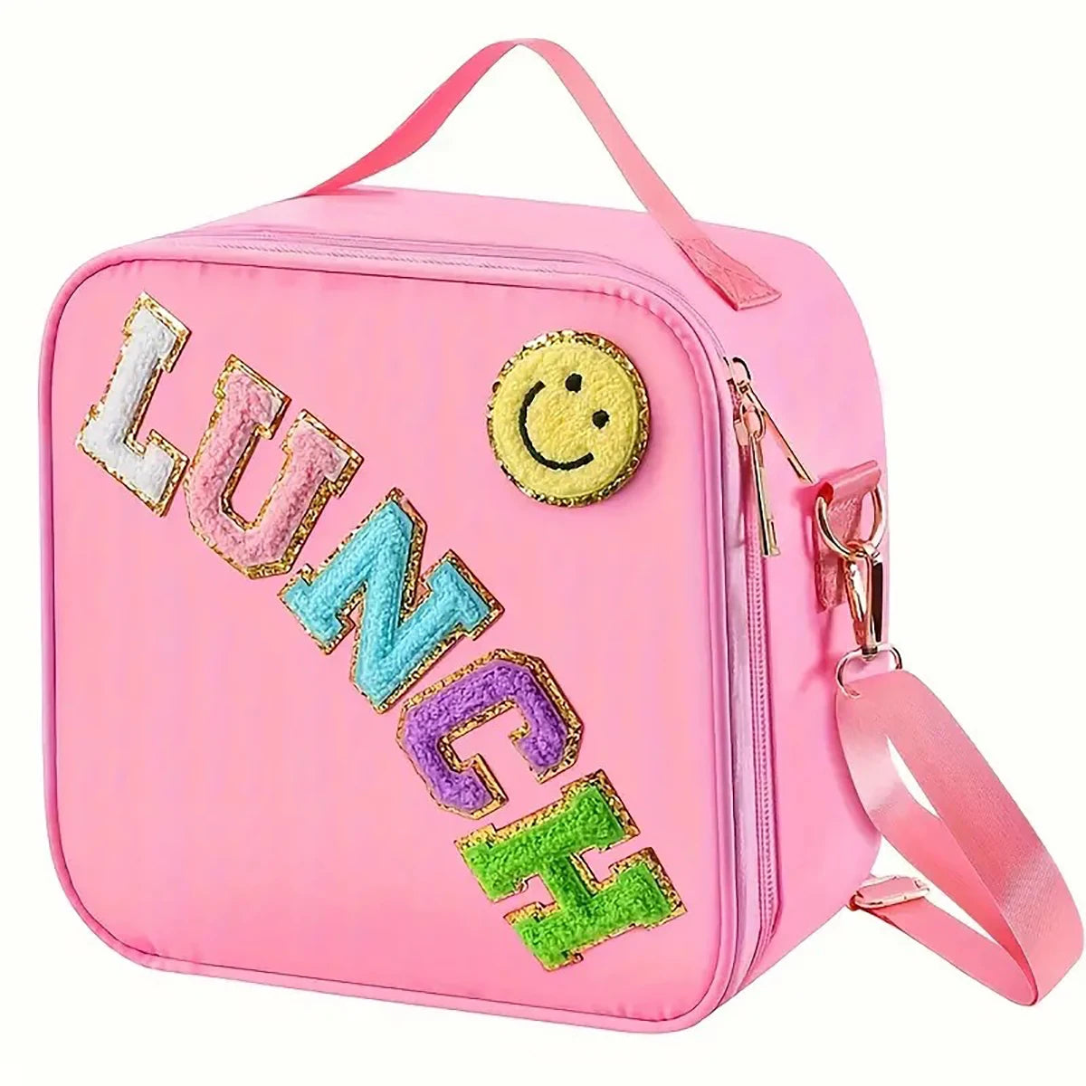 Kawaii Chenille Patch Insulated Lunch Bag πβ¨ | Adjustable Strap Nylon Lunch Box for School & Picnics ππ₯ͺ
