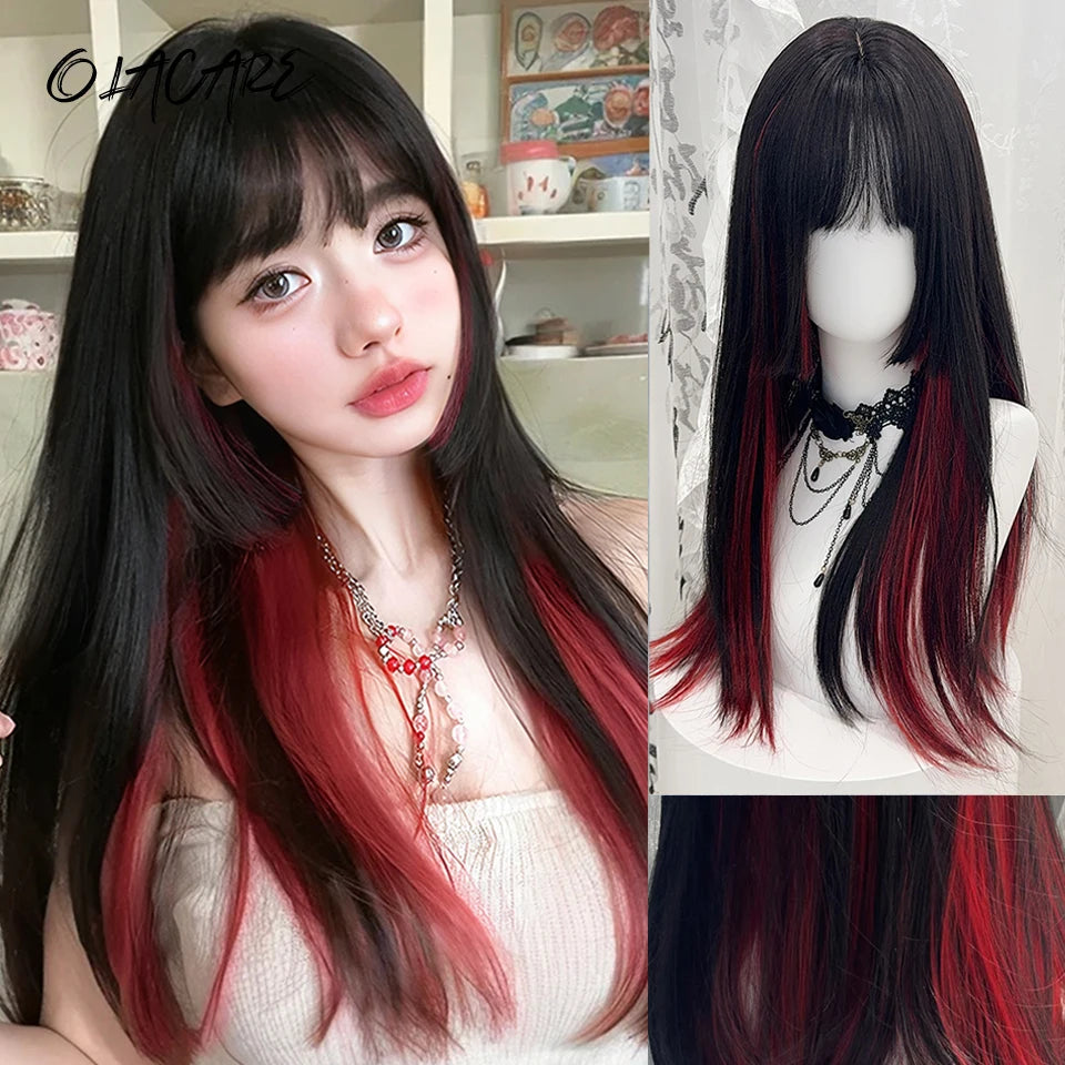 Enchanting Ombre Kawaii Wig πβ¨ - Long Straight Lolita Style with Bangs in Glacier Blue & Blonde!