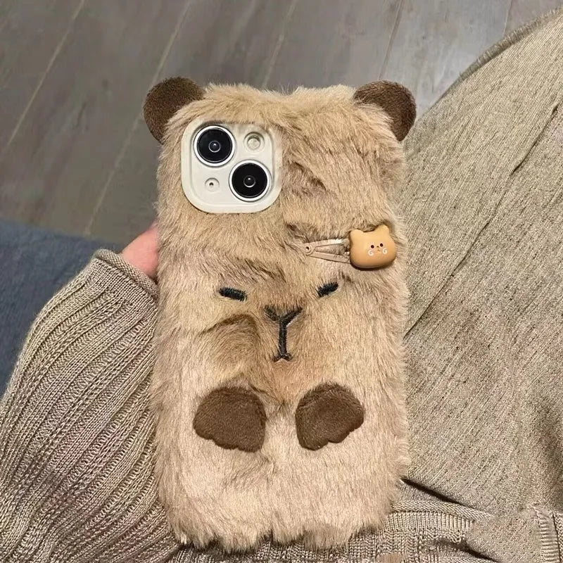 Adorable Kawaii Capybara Plush Phone Case for iPhone 15/14/13/12/11 Pro Max π±β¨ - Shockproof Luxury & Creative Design! πΎ