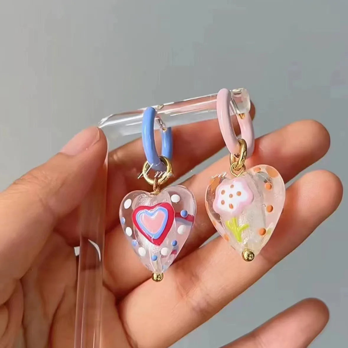 Kawaii Heart-Shaped Enamel Flower Drop Earrings πΈπ | Cute Handmade Hoop Jewelry for Women & Girls - Perfect Holiday Gift! πβ¨