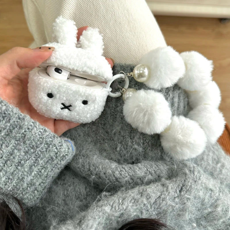 Kawaii Plush White Rabbit AirPods Cozy Case 🐰✨ for 1/2, 3, Pro & Pro 2! 🎧💖