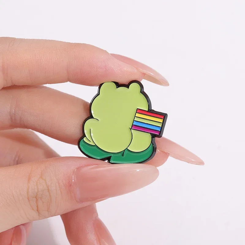 Kawaii Rainbow Frog Enamel Pin πΈπ - Adorable Cartoon Brooch for Kids & Friends! Cute Backpack Badge Gift πβ¨