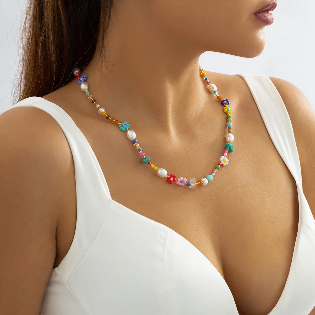 Kawaii Rainbow Baroque Pearl Choker πβ¨ | Handmade Seed Bead Floral Necklace for Trendy Women πΈπ