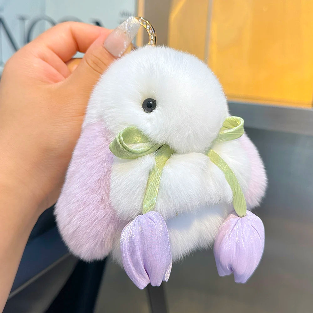 Adorable Fluffy Bunny Keychain - Kawaii Pom Pom Rabbit Key Ring for Magical Moments π°β¨