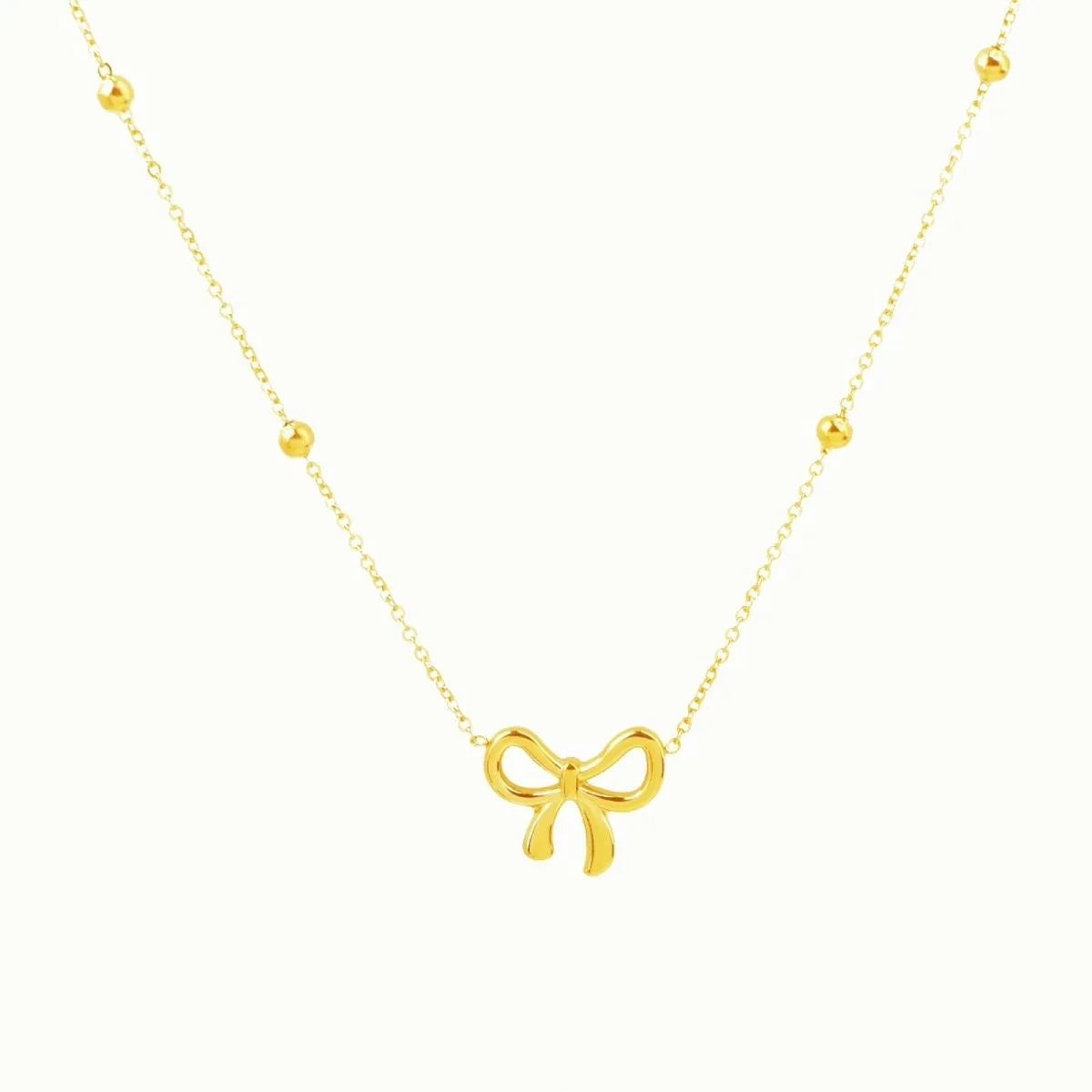 Kawaii Gold Bowknot Pendant Necklace πβ¨ | Cute & Unique Handmade Jewelry for Women ππ