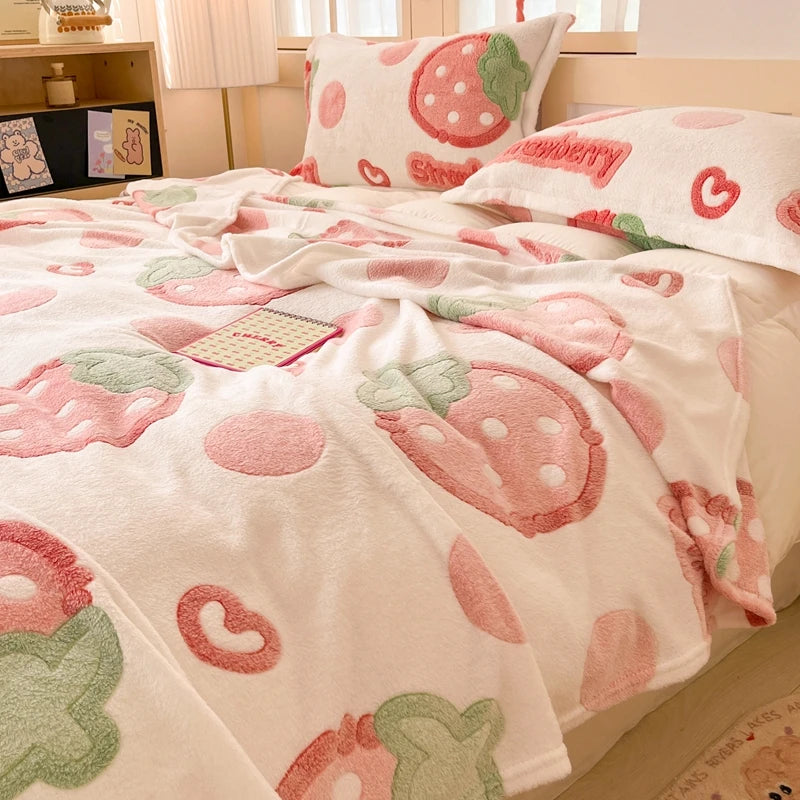 Cute Strawberry Dreams πβ¨ Cozy Flannel Blanket for Kids - Perfect for Cuddles & Adventures! πποΈ - Pixie Quill