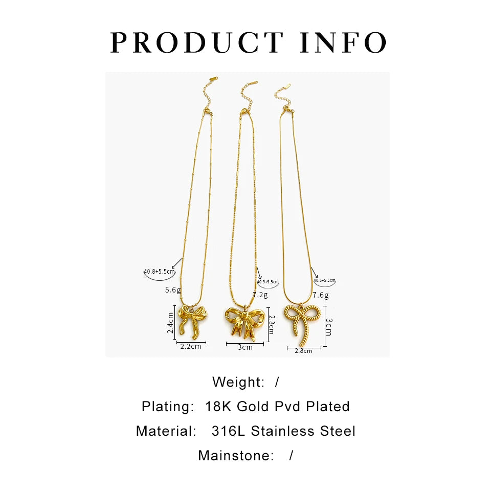 Charming Kawaii Gold Bow Knot Pendant Necklace πβ¨ | Waterproof Stainless Steel Summer Jewelry for Women π
