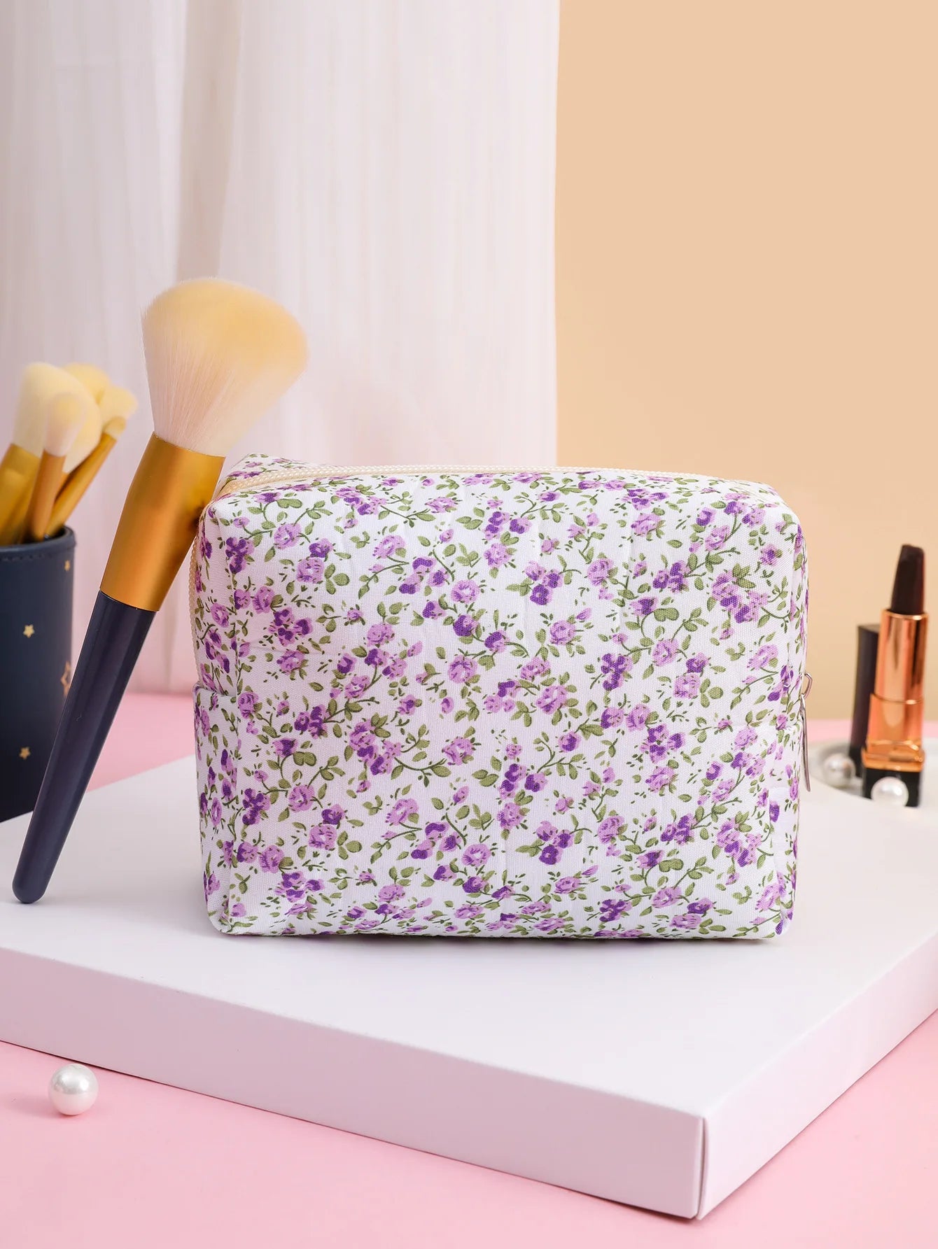 Kawaii Floral Makeup Organizer πΈβ¨ Cute Travel Case for Cosmetics & Brushes ππ