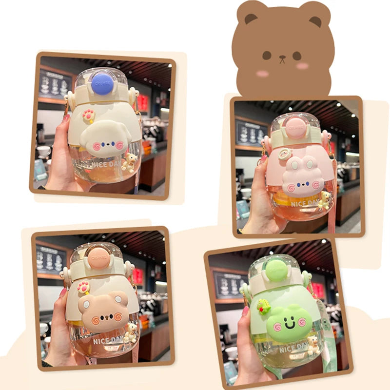 Adorable Bear 1080ml Water Bottle ๐ป๐ - Fun & Functional BPA-Free Drink Buddy for Kids with Straw & Strap! ๐โจ - Pixie Quill