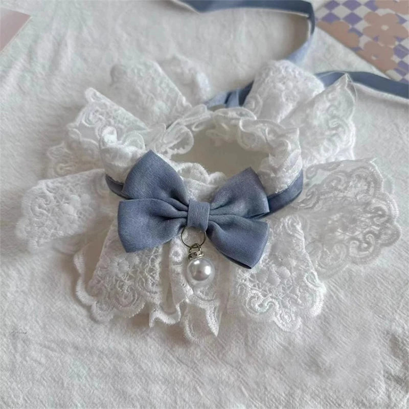 β¨ Elegant Pearl & Lace Pet Bib π Chic Ribbon Scarf for Pawsome Parties πΎπ