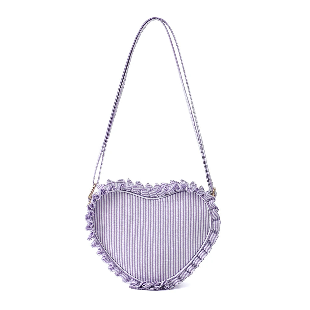Kawaii Ruffle Heart Crossbody Bag π | Cute Pink Striped Mini Purse for Girls πΈβ¨ | Stylish Outdoor Travel Sling Bag π