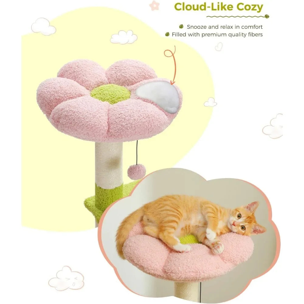 🌸 Purr-fect Flower Cat Haven 🌼 47.2" Cutie Cat Tower with Cozy Nooks & Fluffy Toys! 🐾