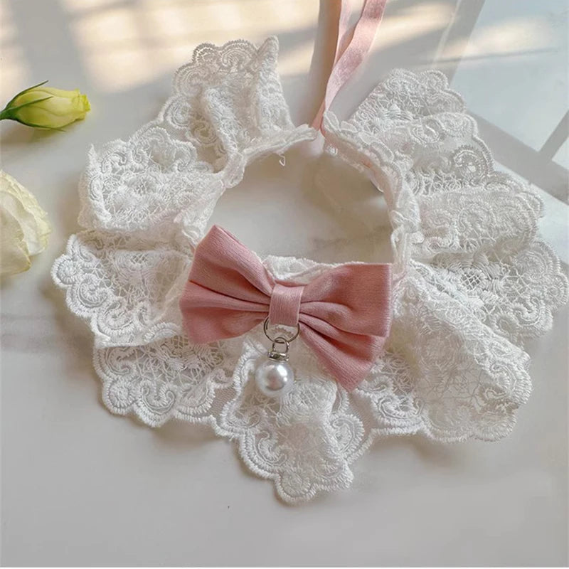 β¨ Elegant Pearl & Lace Pet Bib π Chic Ribbon Scarf for Pawsome Parties πΎπ
