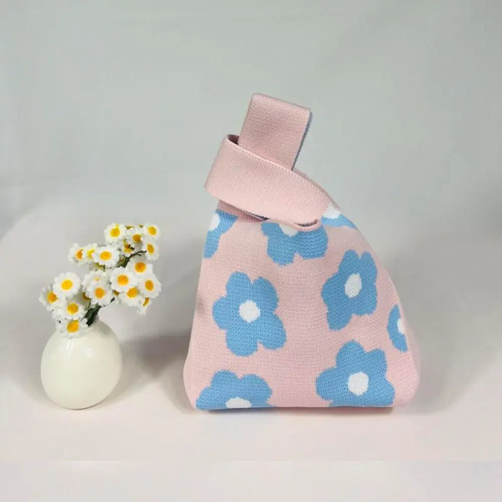 Kawaii Floral Knit Knot Bag πΈβ¨ - Mini Wrist Tote for Stylish Students ππΌ
