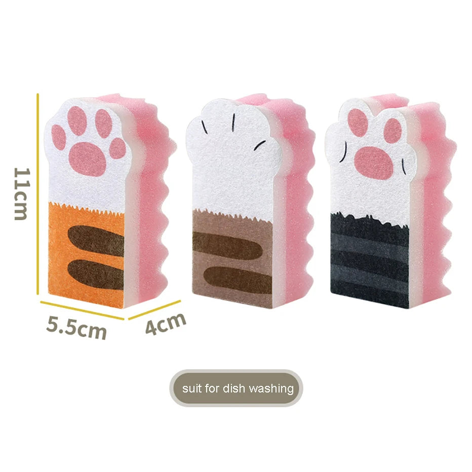Kawaii Cat Paw Kitchen Scrub Sponges πΎβ¨ - Heavy Duty Non-Scratch Dishwashing Pads (3PCS) for Fun & Effective Cleaning! π§Όπ