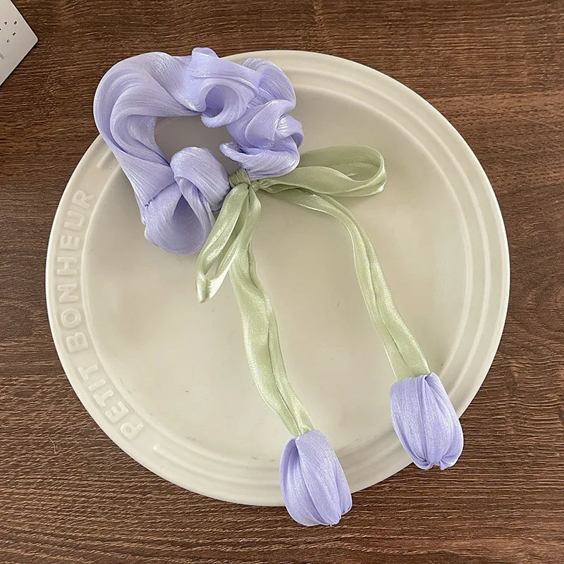 Charming Tulip Bow Scrunchies πΈβ¨ Cute Hair Ties for Stylish Girls! ππ - Pixie Quill