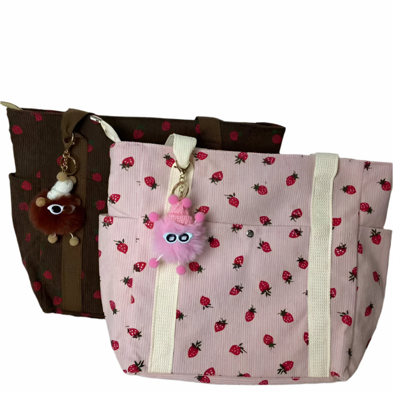 Kawaii Strawberry Corduroy Tote Bag πβ¨ | Stylish & Versatile Shoulder Bag for Women! πΌπ