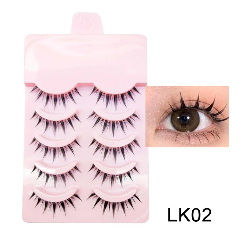Pastel Little Devil Anime Lashes 5 Pairs Clear Band Full Strip For Natural Daily Manga Style Eyelashes πποΈβ¨