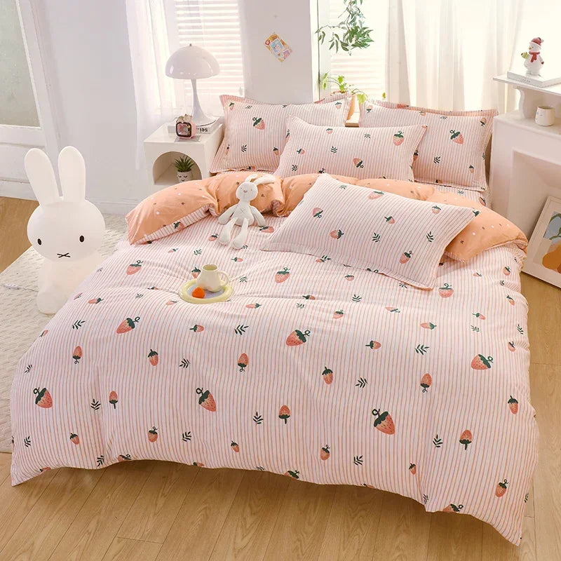 Adorable Strawberry Dreams Reversible Kawaii Bedding Set πβ¨ Soft Cotton Duvet Cover with Pillowcases