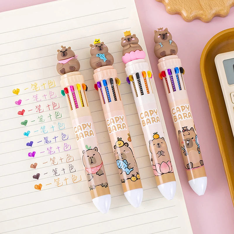 Kawaii Capybara Colorful Pens πΎβ¨ | 10 Cute Ballpoint Pens for School & Office ππ¨ | Adorable Stationery Gifts for Students