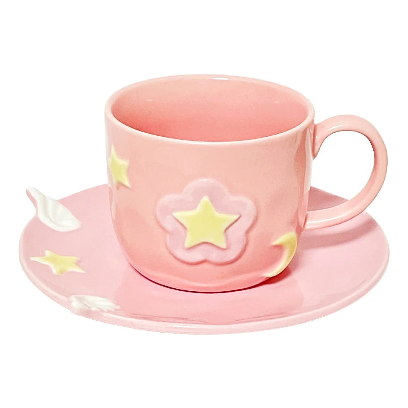 Pink Winged Tea Set βπΈ - 3D Star Mug & Saucer with Spoon β¨