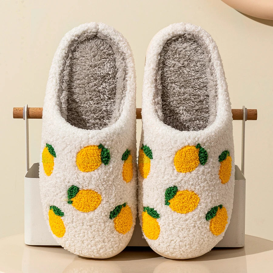 Kawaii Lemon Slice Indoor Slippers πβ¨ - Cozy & Cute Winter Footwear for Women ππ₯Ώ