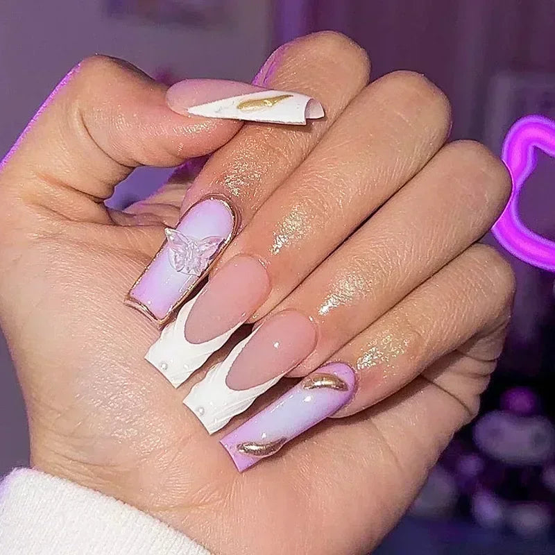Kawaii Love Pattern Coffin Nails πβ¨ | 24Pcs Brown French Full Cover Press-On Tips π
π