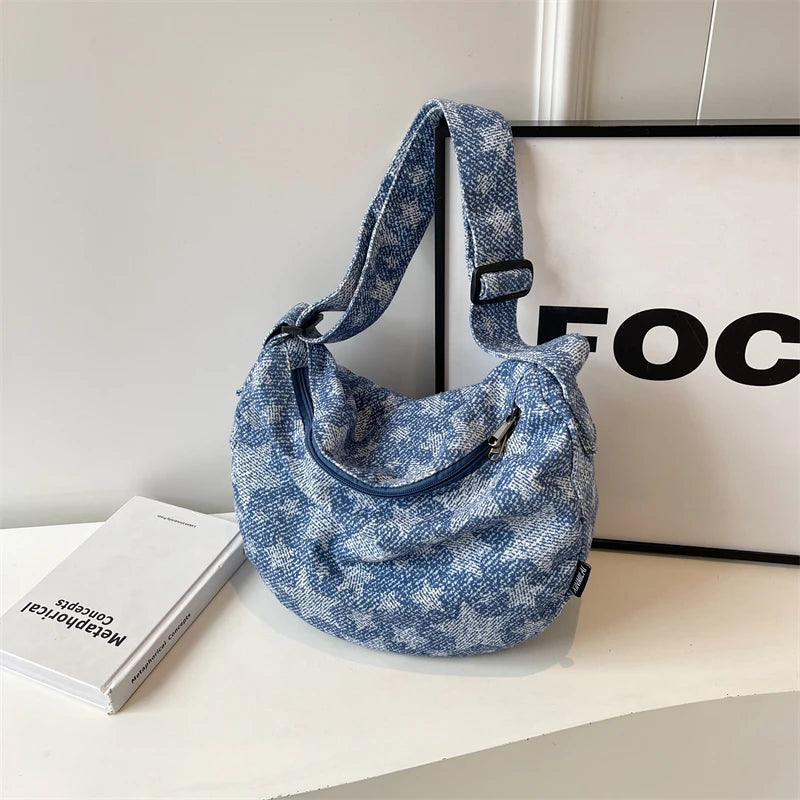 Kawaii Denim Dream πβ¨ - Patchwork Shoulder Bag for Trendy Girls, Versatile Messenger Hobo Style! ππ