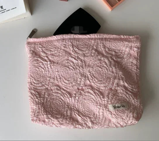 Kawaii Corduroy Floral Makeup Clutch Bag πΈβ¨ | Cute Cosmetic Organizer for Women ππ