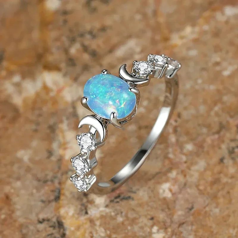 Kawaii Imitation Opal Moon Rings ππβ¨ - Dreamy Wedding & Anniversary Accessories for Her!
