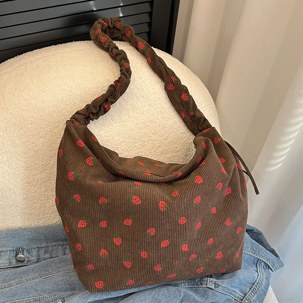 π Sweet Strawberry Dreams βοΈβ¨ Adorable Pleated Corduroy Crossbody Bag for Trendy Adventures! ππ - Pixie Quill