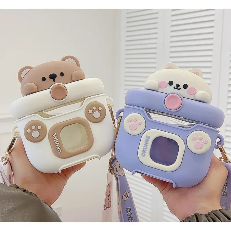β¨ Cute Bear Water Bottle π 550ML Straw Cup for Kids π Fun Drinking Companion! π»π§ - Pixie Quill