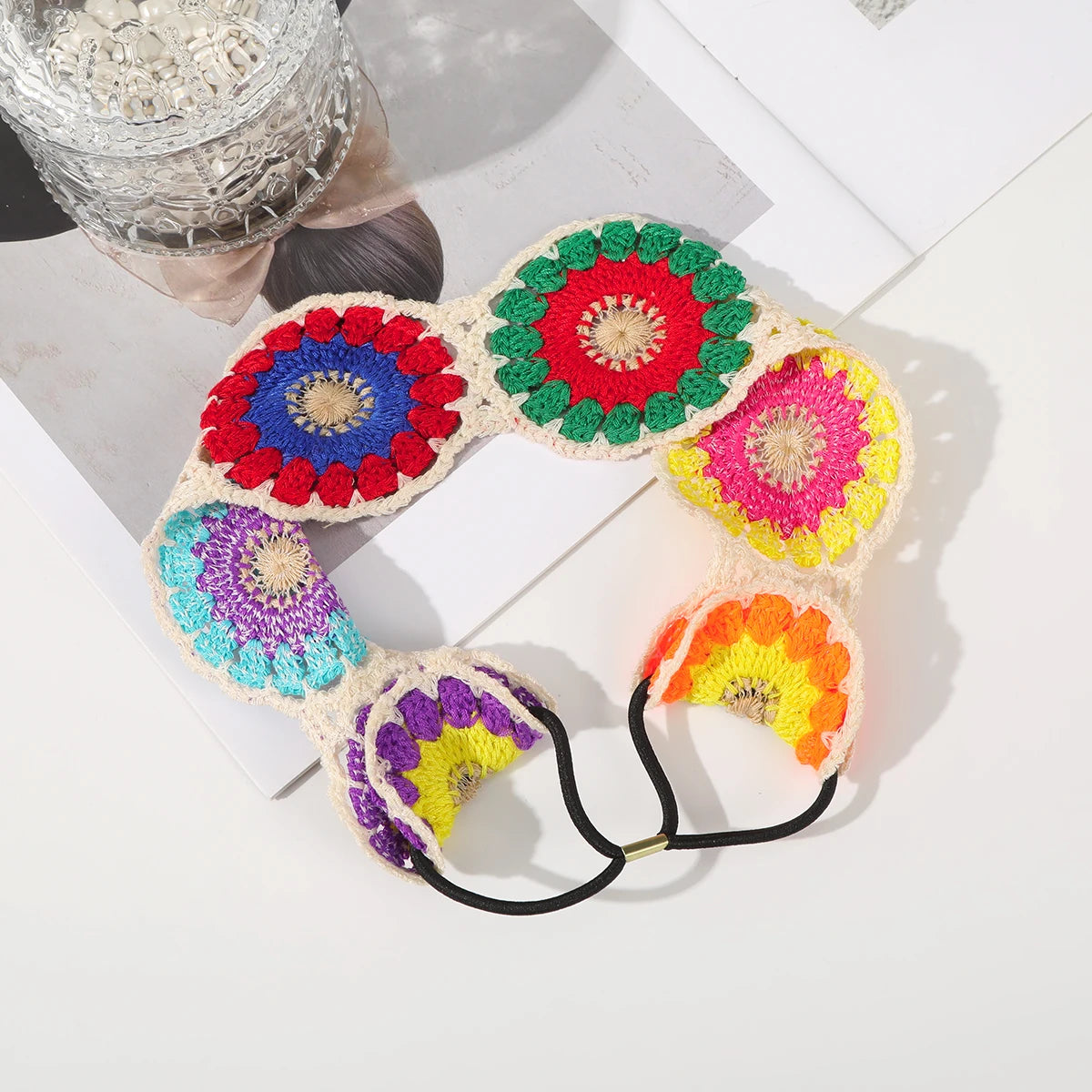 Kawaii Boho Flower Crochet Headband ๐ธโจ Vintage Turban Hair Scarf for Women - Fashionable Accessory for Every Season!