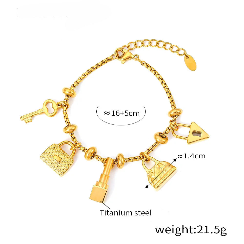 Kawaii 316L Stainless Steel Heart Charm Bracelet πβ¨ - 18k Gold-Plated with Sparkling Zircon Pendants! ππ