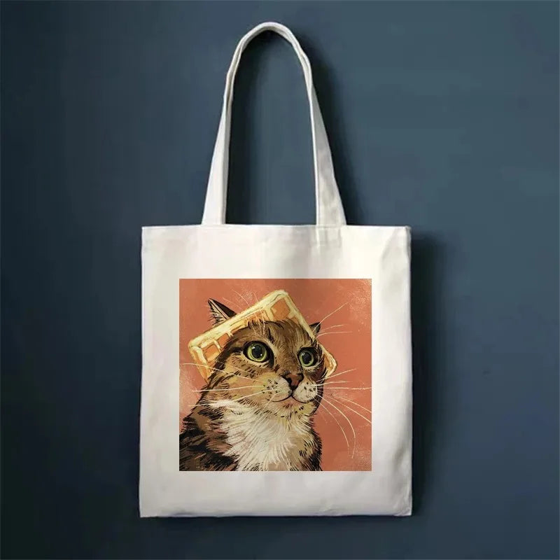 πΎ Whimsical Cat Canvas Tote π - Cute & Eco-Friendly Shopping Bag for Trendy Girls ποΈβ¨ - Pixie Quill