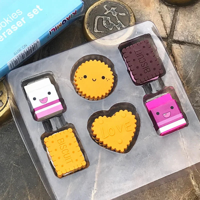 🐮✨ Cute Milk Box Erasers - 6pcs Adorable Cartoon Fun for School & Crafts! 🍪✏️