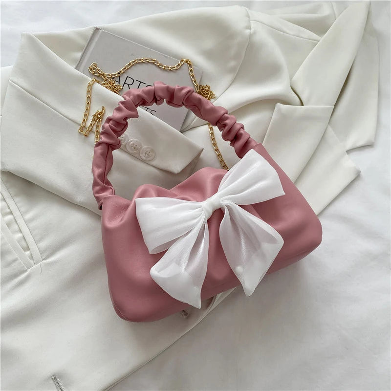 Kawaii Bowknot PU Leather Shoulder Bag π | Cute Chain Messenger Handbag for Stylish Women π