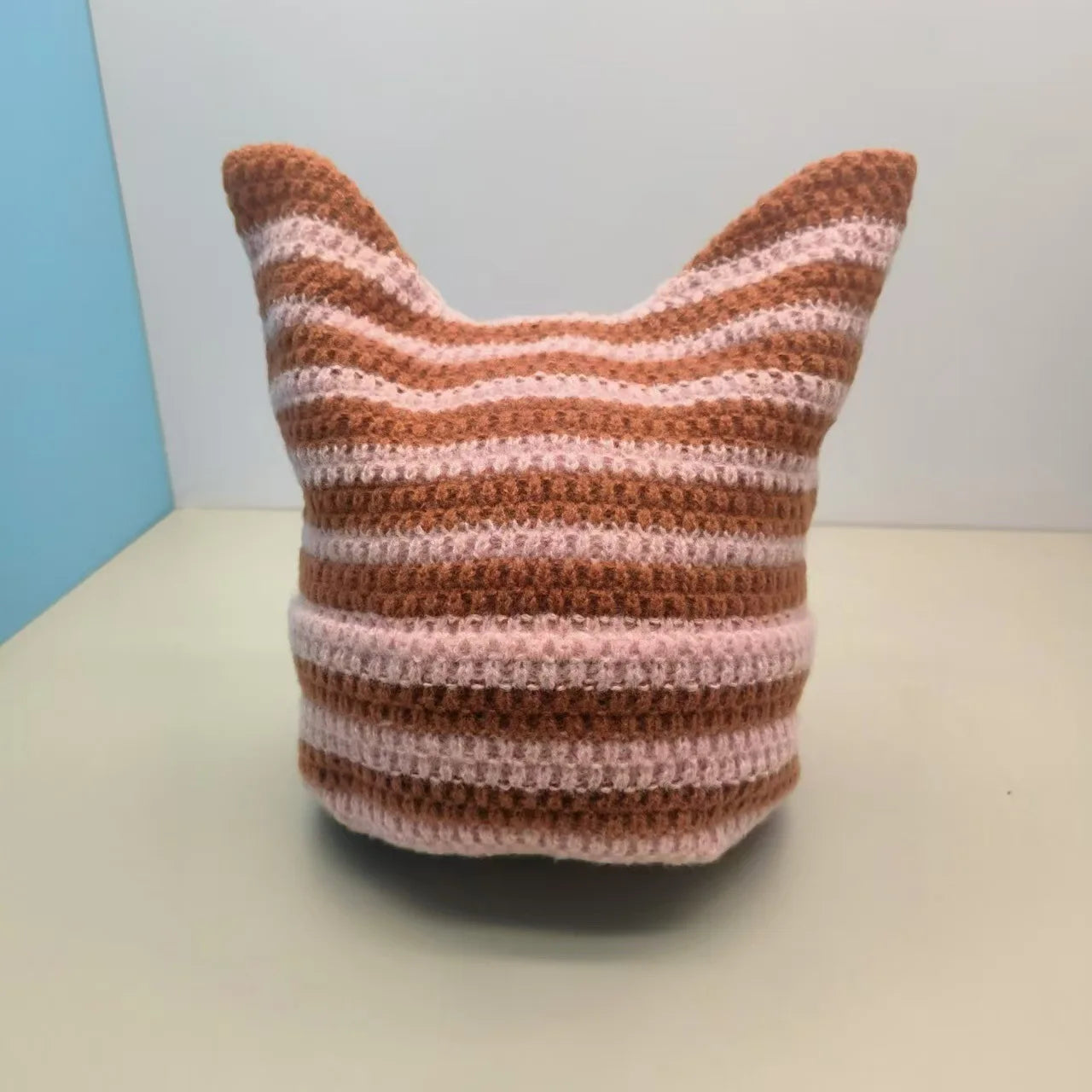 Kawaii Little Devil Striped Cat Ears Beanie πΎβ¨ Cozy Knitted Hat for Trendy Autumn/Winter Fashion π