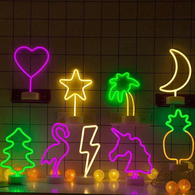 Kawaii LED Neon Night Light πβ¨ - Adorable Flamingo, Unicorn & Rainbow Decor for Kids' Rooms ππ