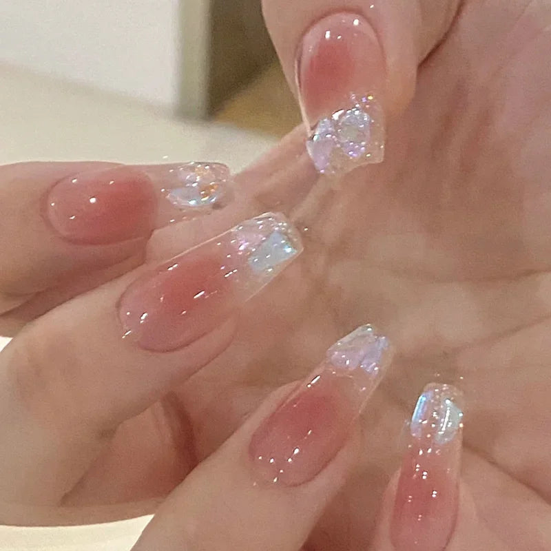 Kawaii 24pcs Pink Butterfly Press-On Nails π¦π | Jelly Gel False Nail Tips for Lovely Girls πΈβ¨ with Easy Application Tools
