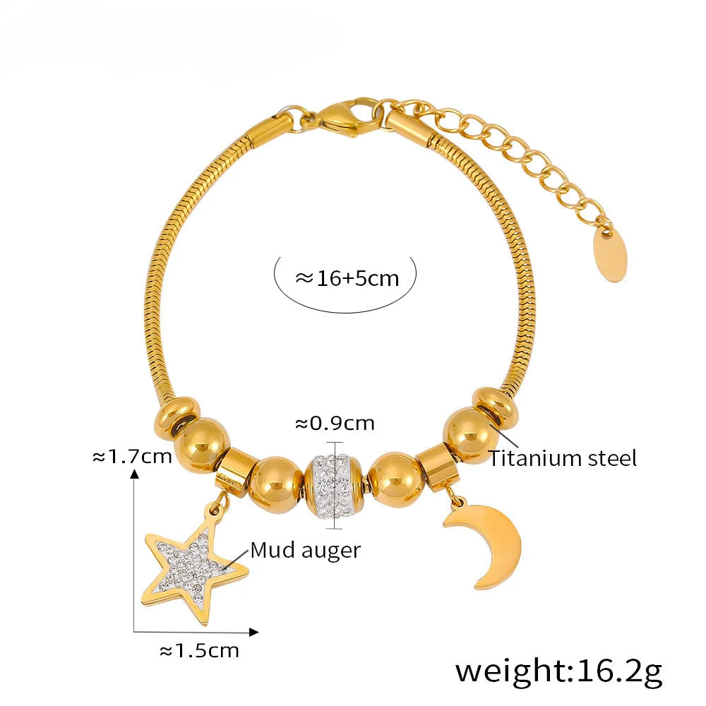 Kawaii 316L Stainless Steel Heart Charm Bracelet πβ¨ - 18k Gold-Plated with Sparkling Zircon Pendants! ππ