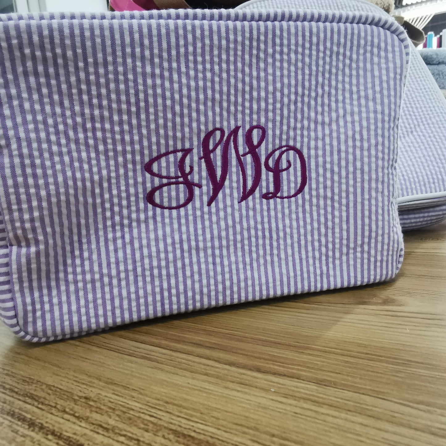 Kawaii Personalized Seersucker Makeup Bag πβ¨ | Custom Embroidered Name | Cute Bridesmaid Gift ππ