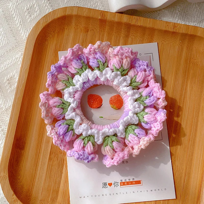 Kawaii Crochet Flower Ponytail Scrunchie ๐ธโจ| Adorable Knitted Hairband for Spring & Summer ๐ผ๐